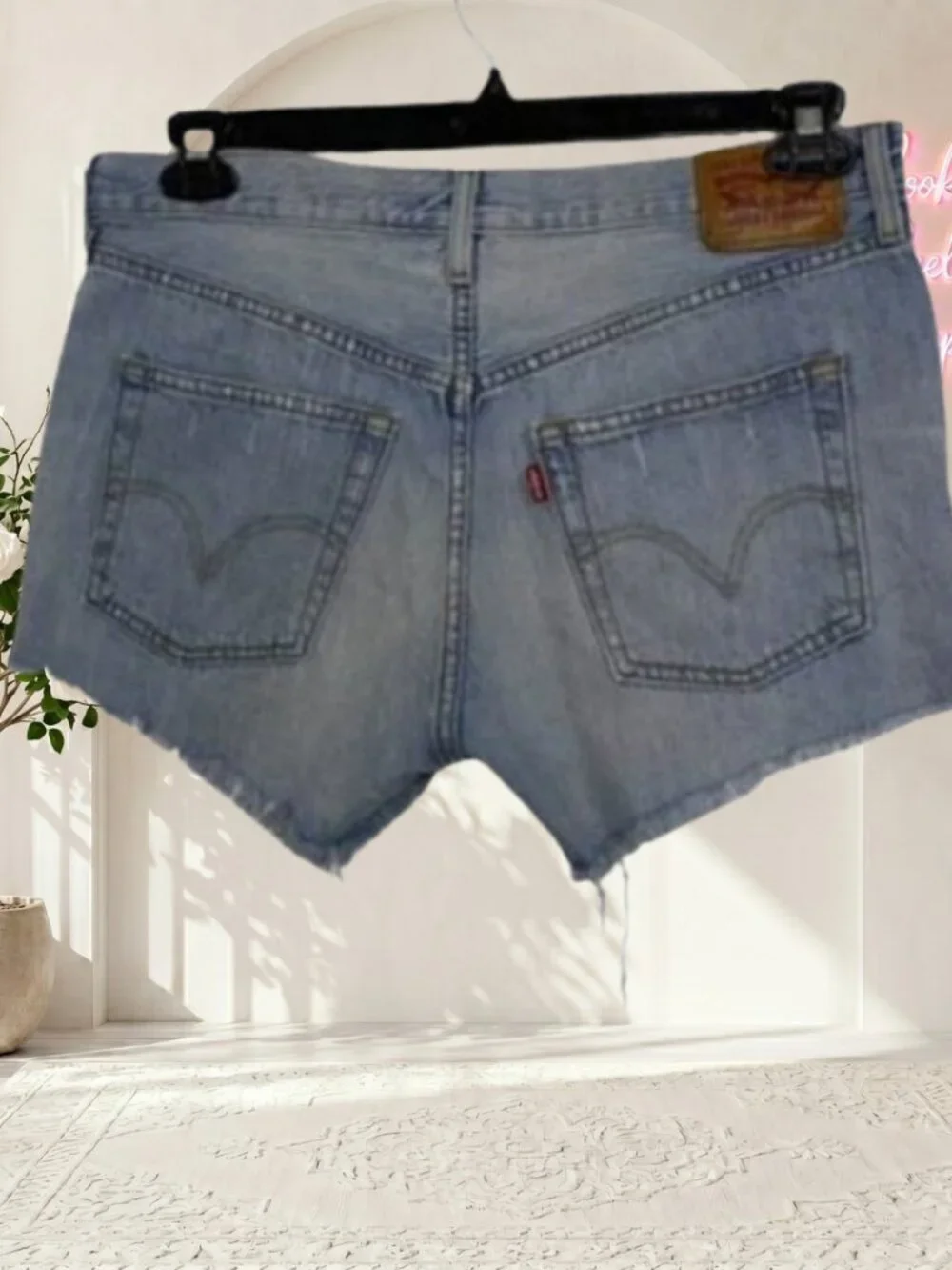 Levi's 501 Cutoff Denim Shorts 30W High Rise Button Fly Raw Hem